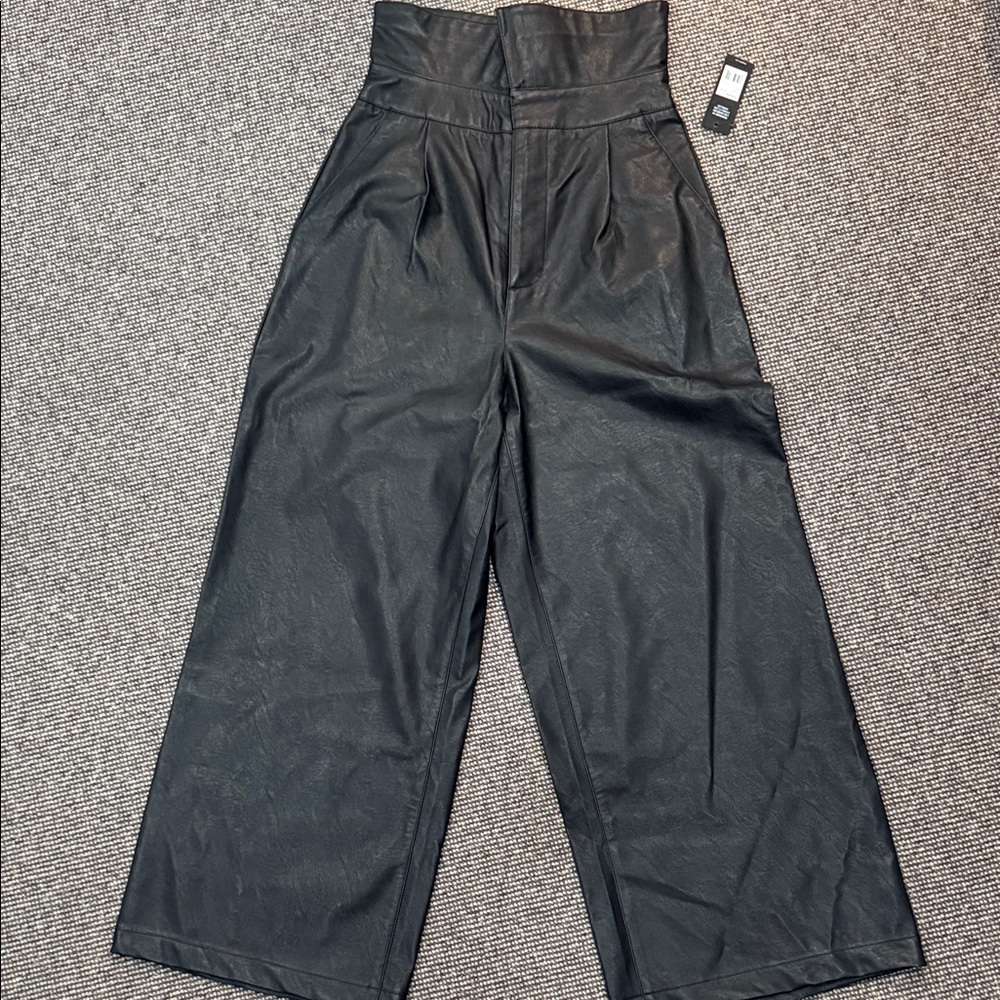 AFRM Cropped High-Waisted Black Wide-Leg Pants